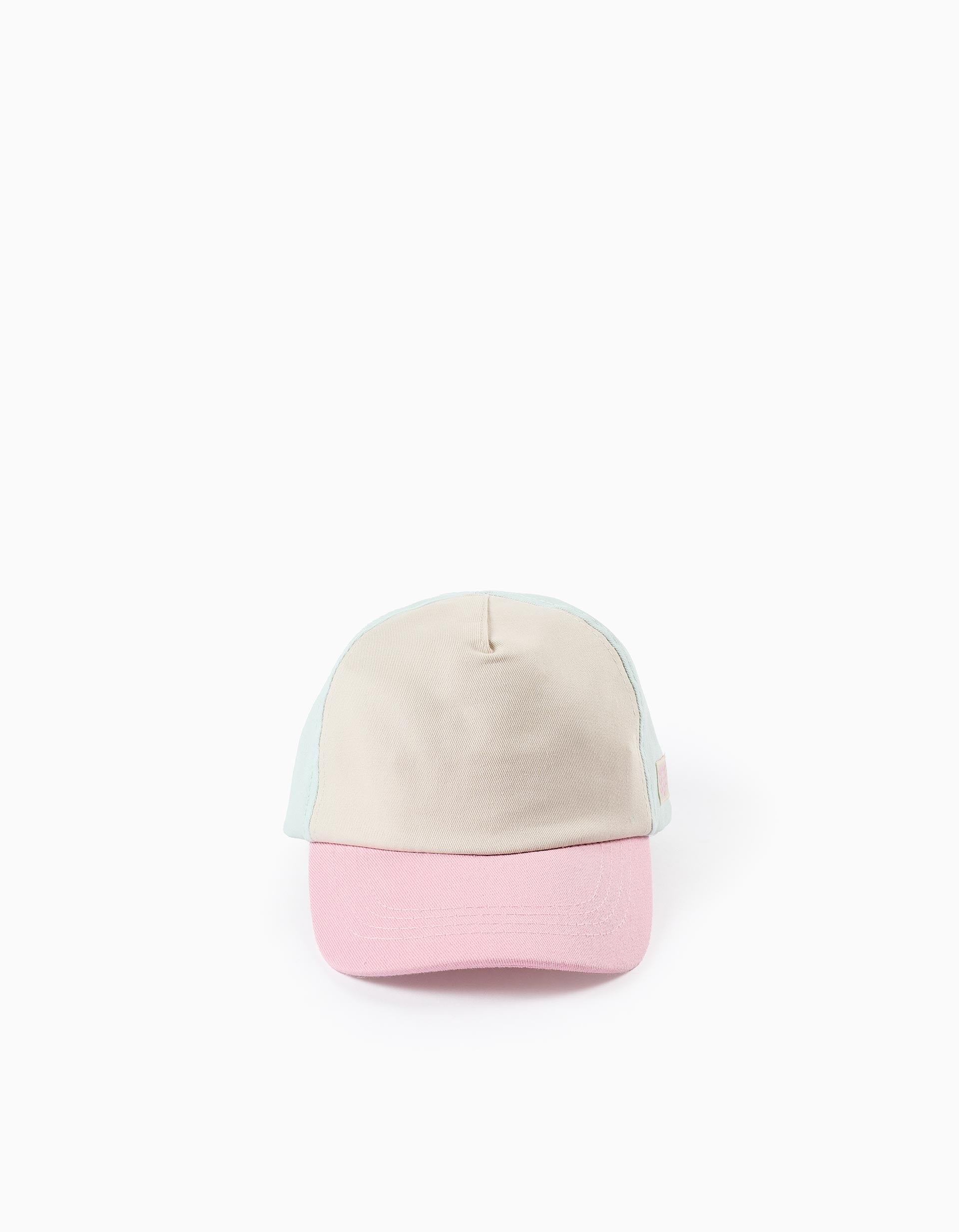 Twill Colourblock Cap for Girls, Pink/Blue/Beige