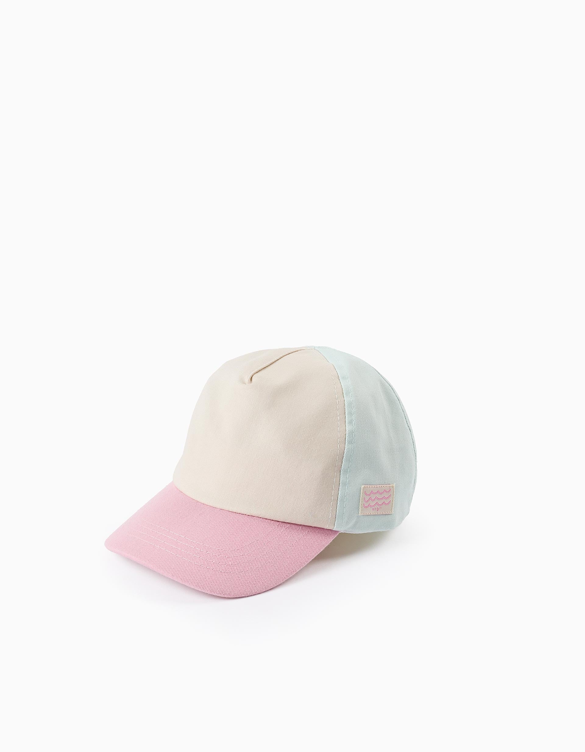 Twill Colourblock Cap for Girls, Pink/Blue/Beige