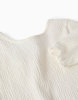 Camiseta Canalé con Extremos Ondulados para Niña, Blanco