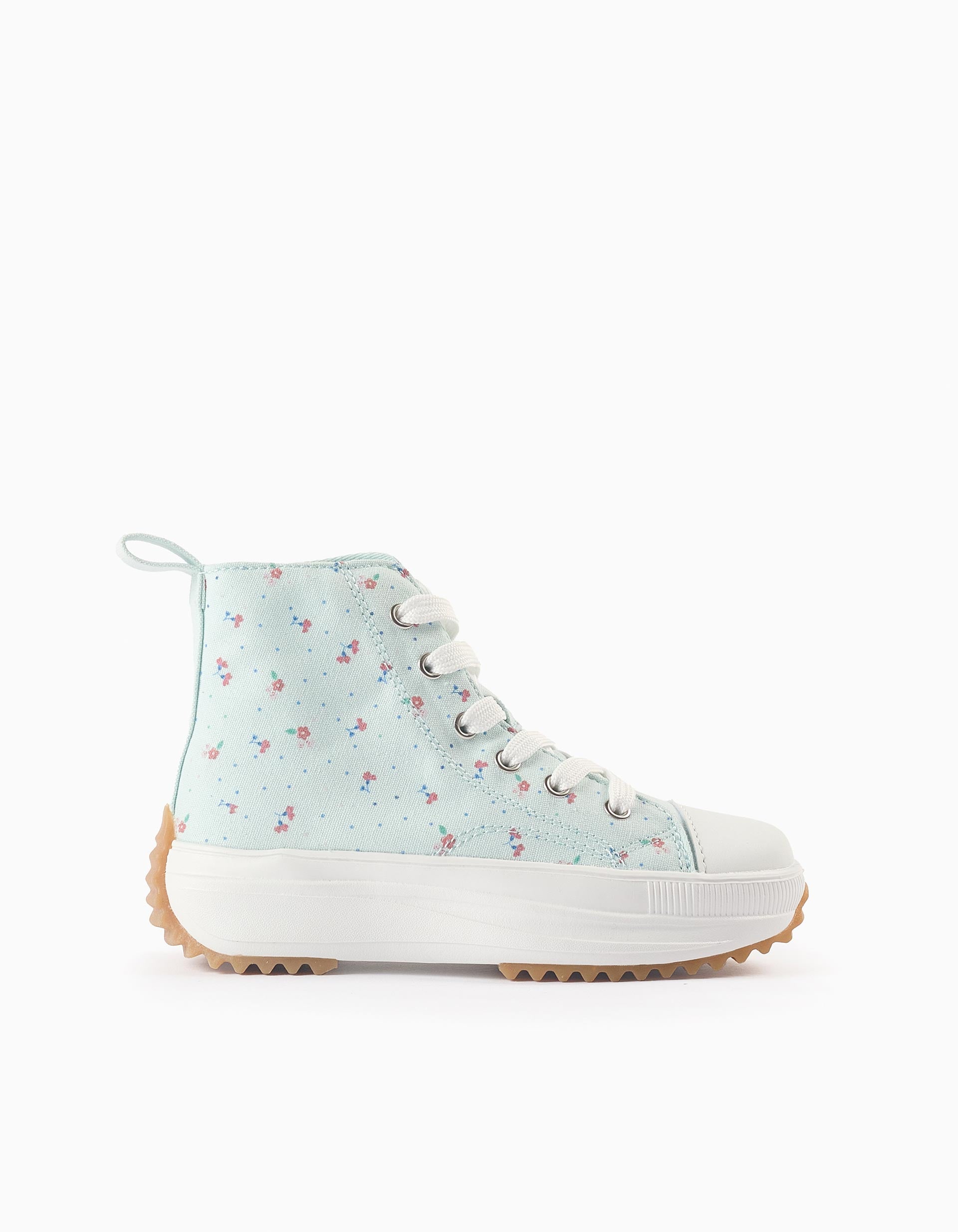 Zapatos Náuticos de Caña Alta Motivo Floral para Niña, Azul Claro