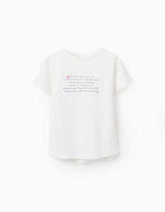 Camiseta de Algodón para Niña 'Siete Faldas', Blanco