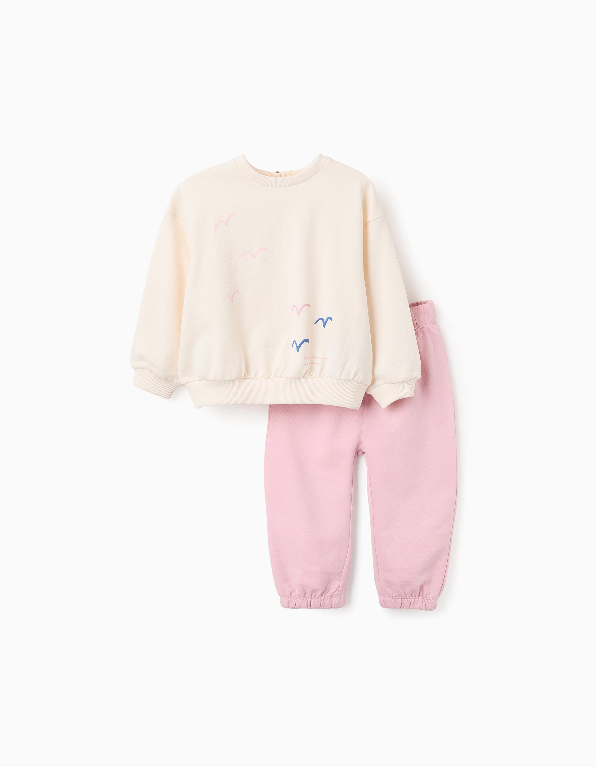 Sweatshirt + Joggers for Baby Girls 'Seagull', White/Pink