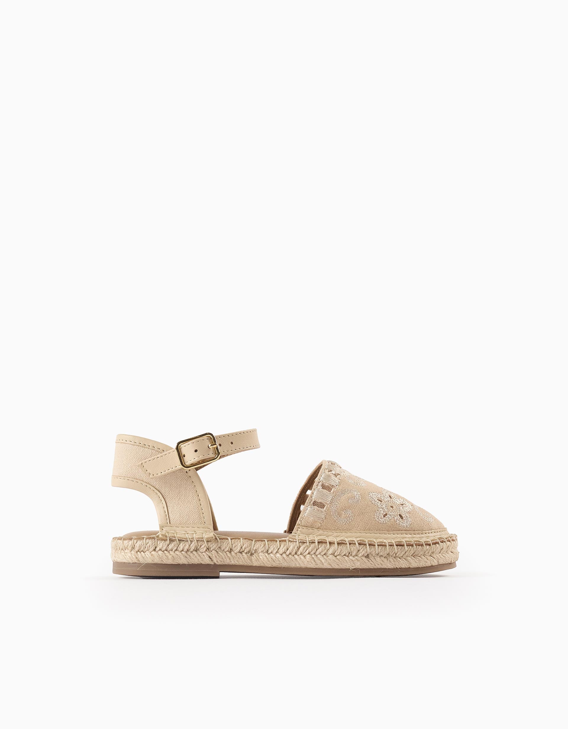 Alpargatas con Bordados y Yute para Niña, Beige