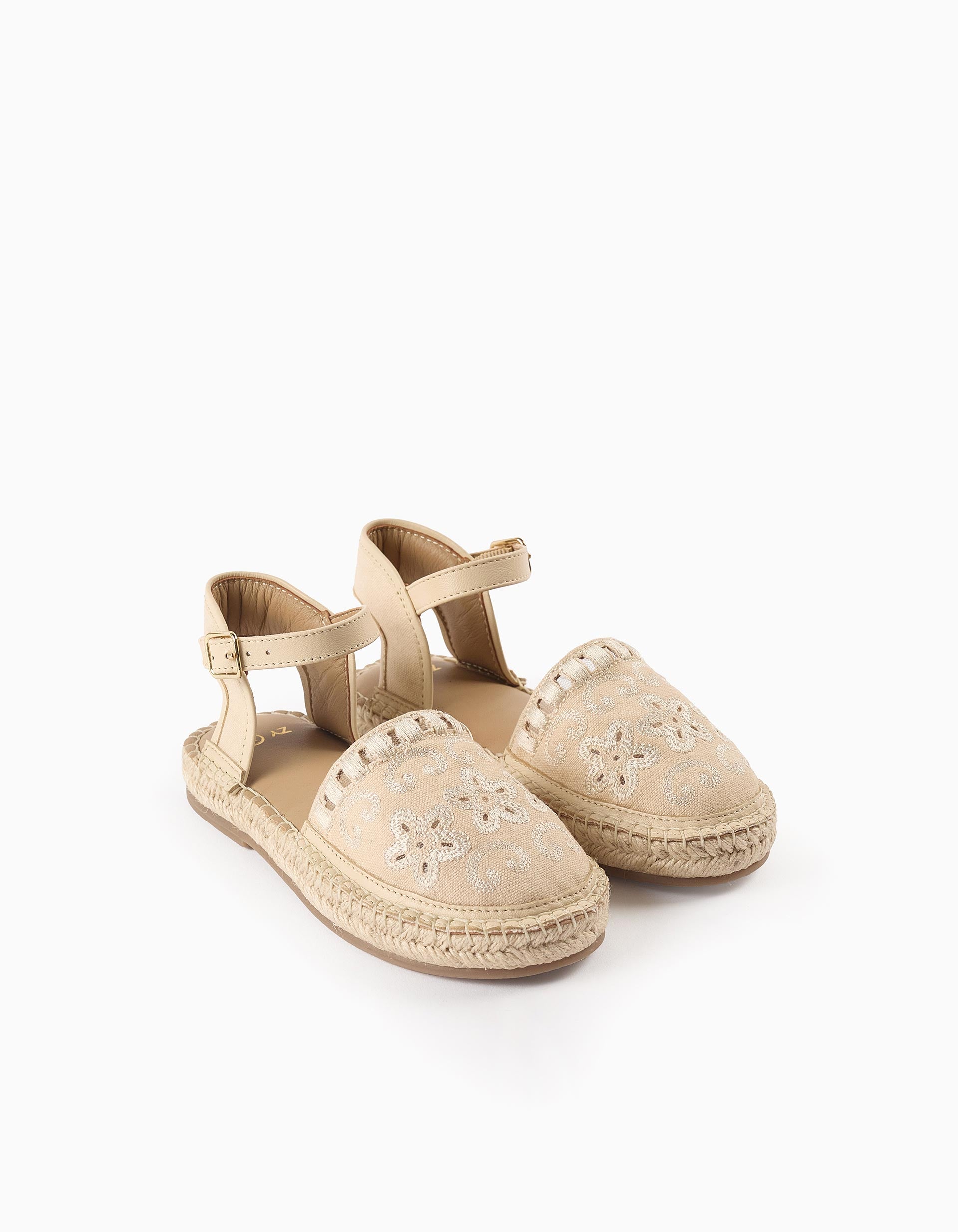 Alpargatas con Bordados y Yute para Niña, Beige