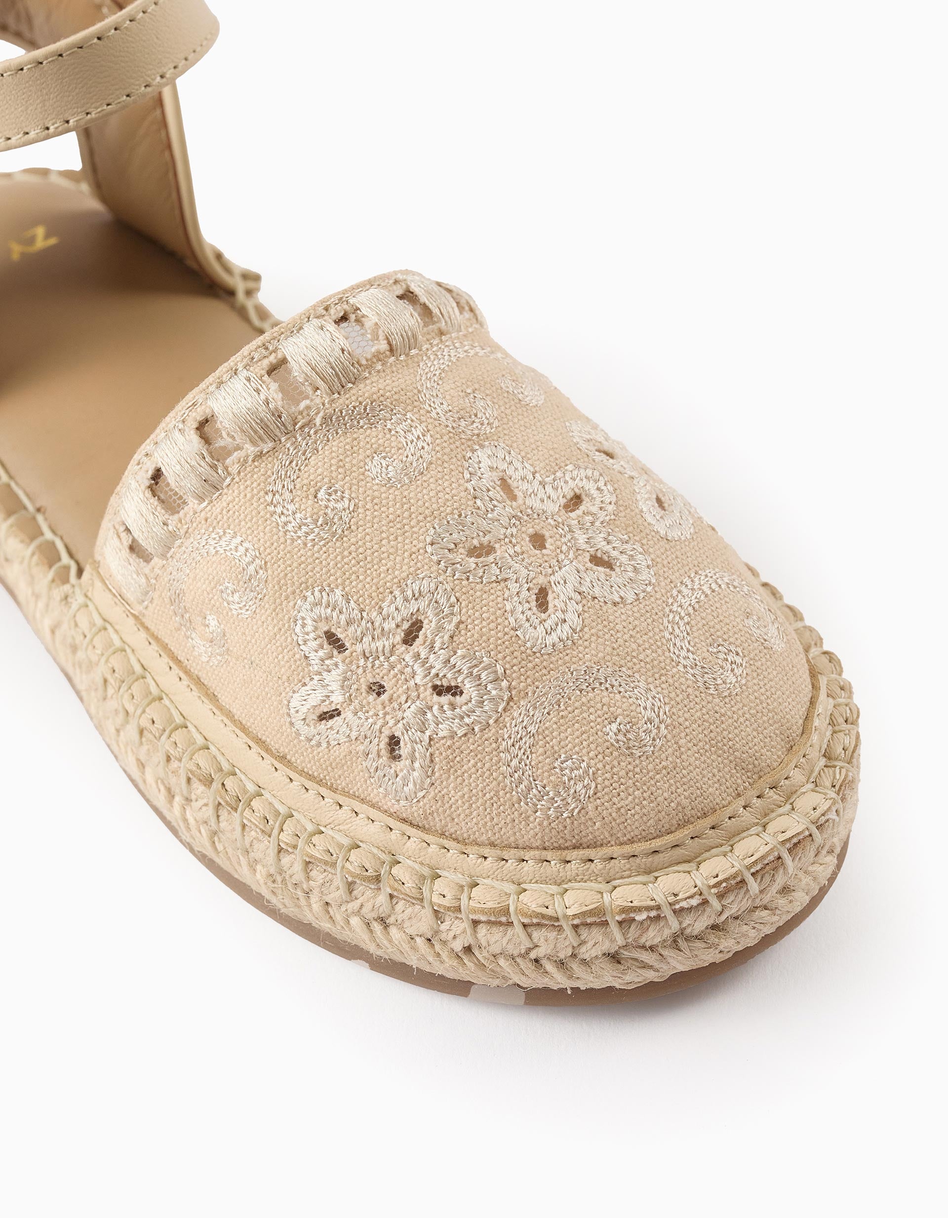 Alpargatas con Bordados y Yute para Niña, Beige