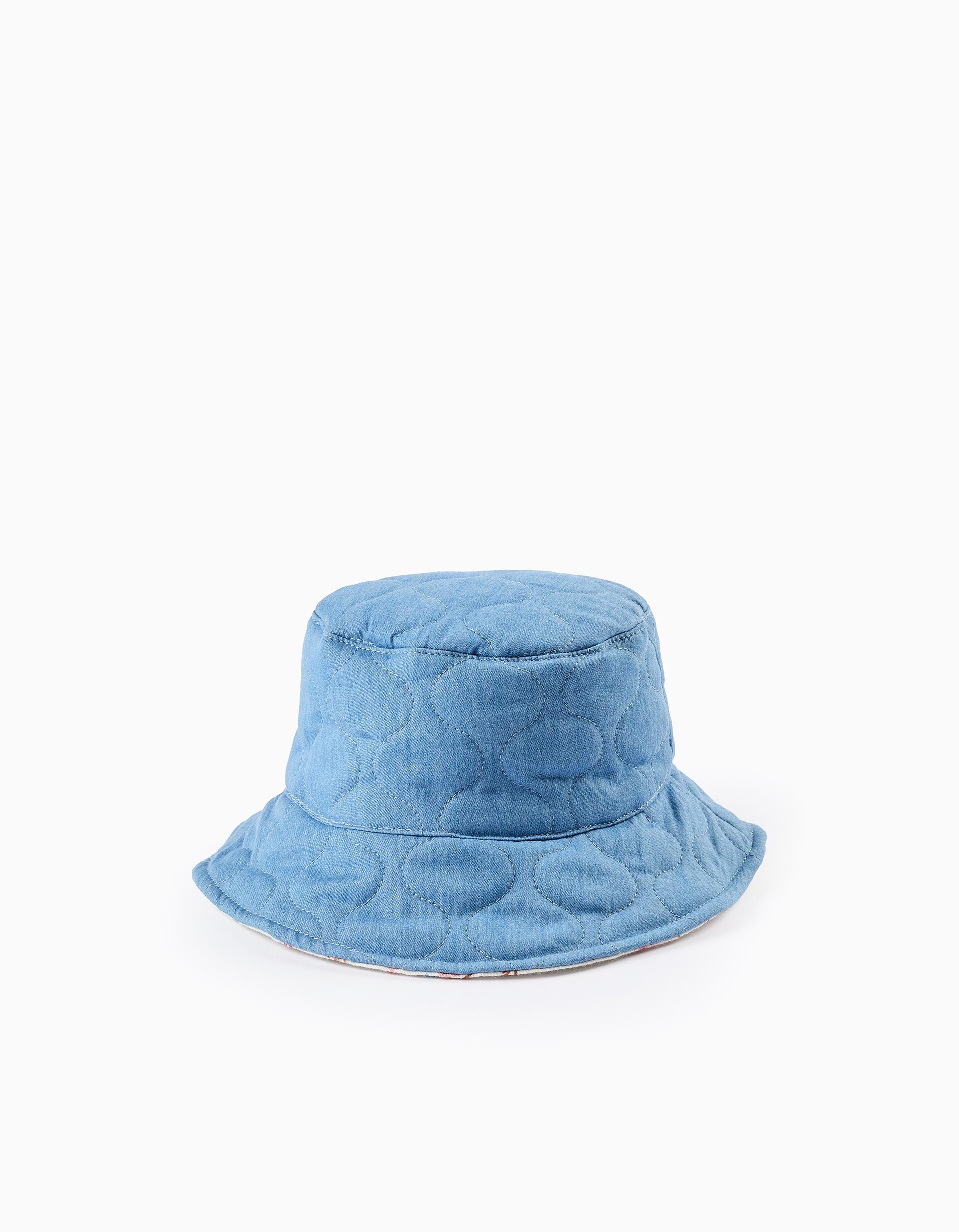 Chapeau Réversible Doudoune/Floral pour Bébé et Fille, Bleu/Blanc