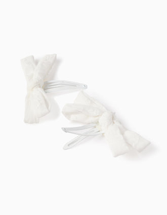 Pack of 2 Hair Clips with Floral Embroidered Bow for Babies and Girls, White