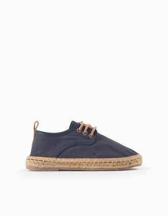 Chaussures en Toile avec Semelle en Raphia pour Garçon, Bleu Foncé