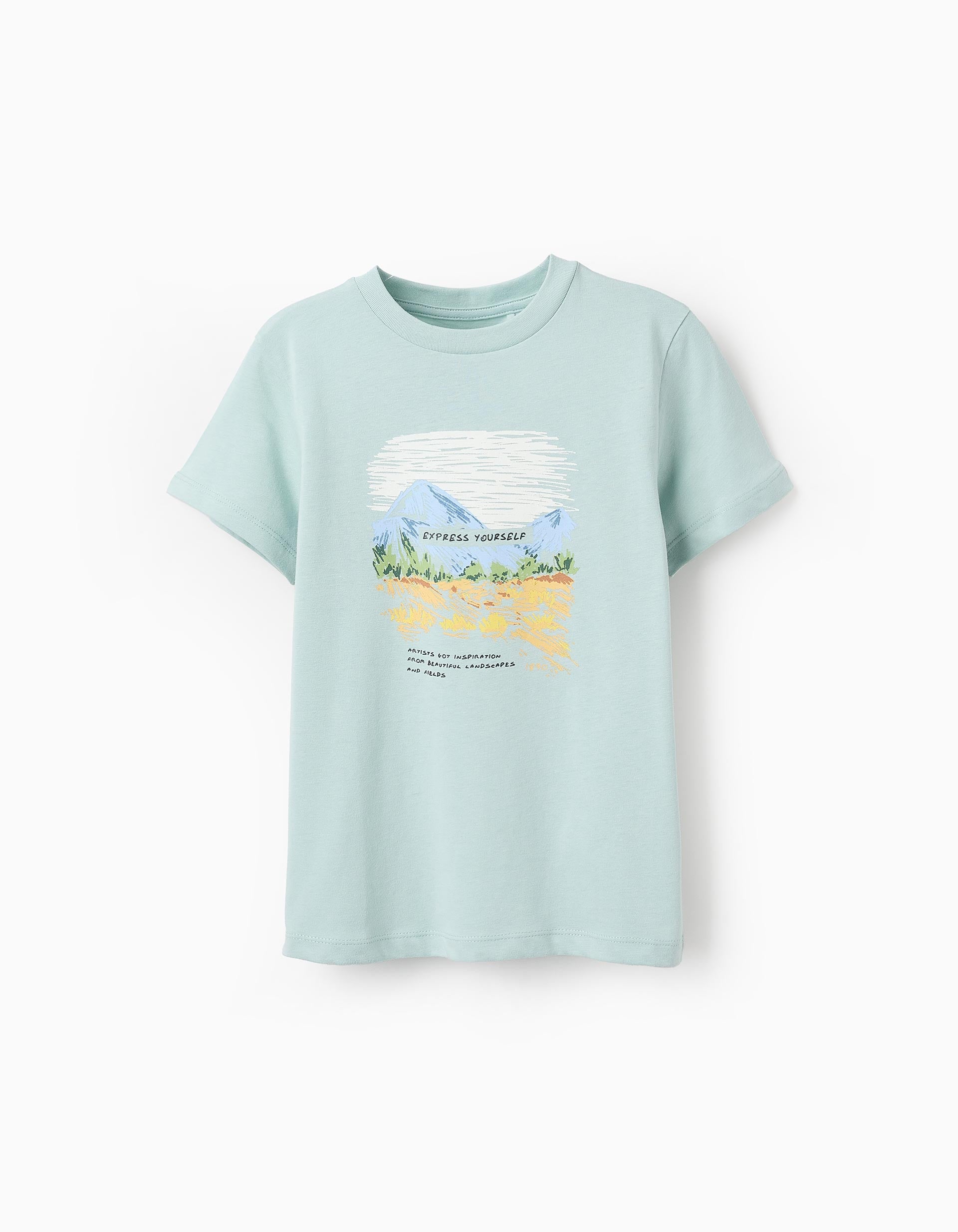 Cotton T-shirt for Boys 'Landscape', Aqua Green