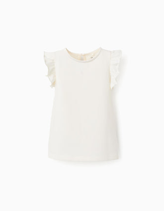 Camiseta Sin Mangas con Volantes para Niña, Blanco