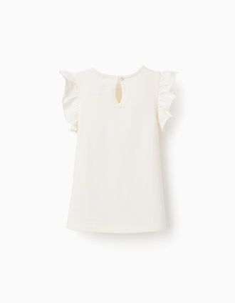 Camiseta Sin Mangas con Volantes para Niña, Blanco