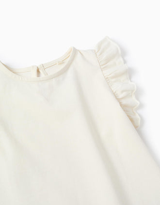 Camiseta Sin Mangas con Volantes para Niña, Blanco