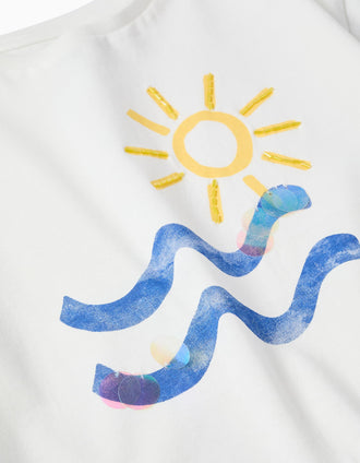 Camiseta de Algodón con Lentejuelas y Abalorios para Niña, Blanco