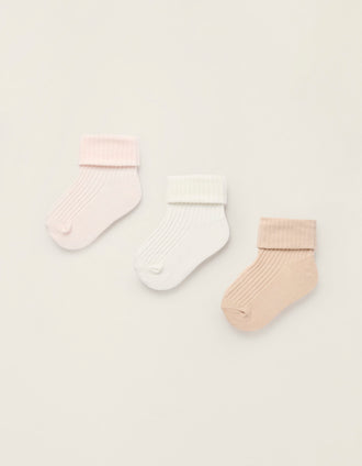 Pack of 3 Ribbed Socks for Newborn and Baby Girls, Multicolour