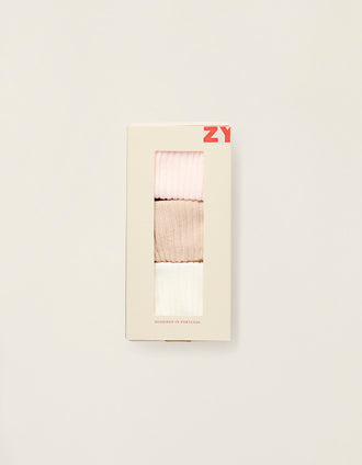 Pack of 3 Ribbed Socks for Newborn and Baby Girls, Multicolour