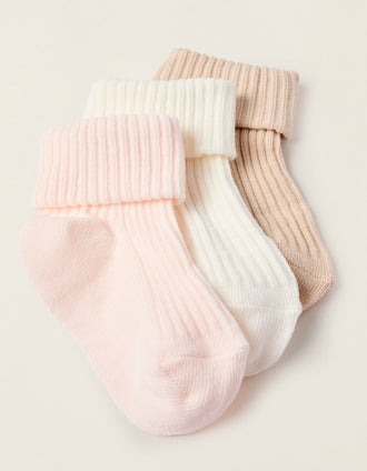 Pack of 3 Ribbed Socks for Newborn and Baby Girls, Multicolour