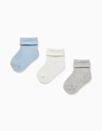 Pack of 3 Ribbed Socks for Newborn and Baby Boys, Multicolour