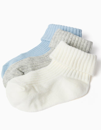 Pack of 3 Ribbed Socks for Newborn and Baby Boys, Multicolour