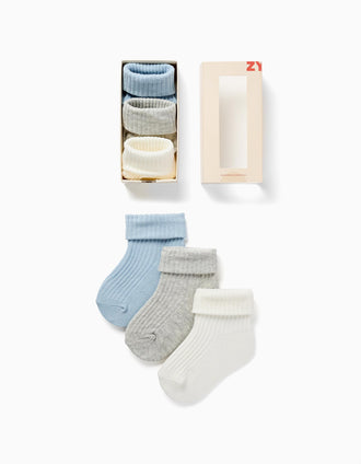 Pack of 3 Ribbed Socks for Newborn and Baby Boys, Multicolour