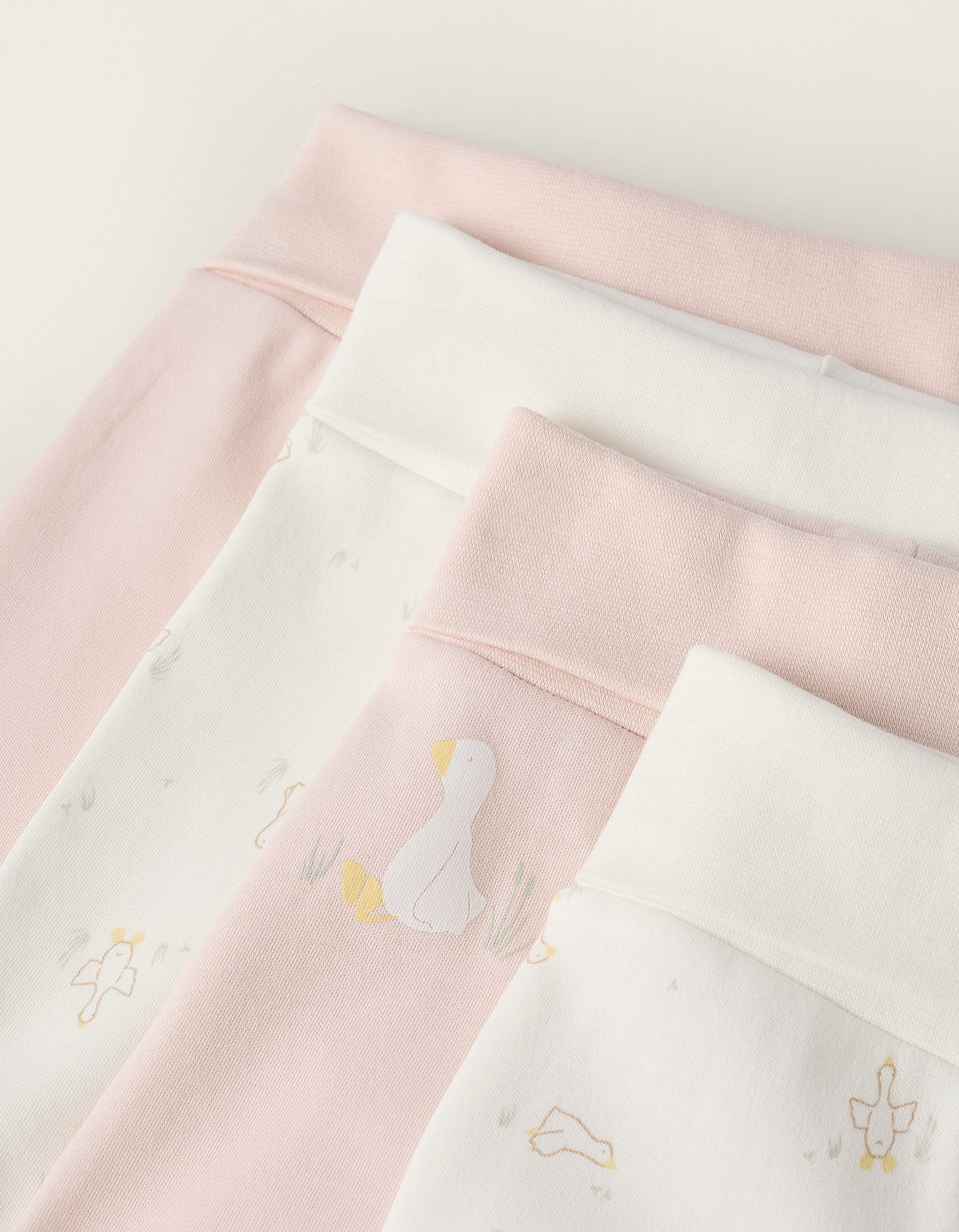 Pack 4 Pantalons avec Pieds pour Nouveau-née et Bébé 'Cigogne', Rose/Blanc