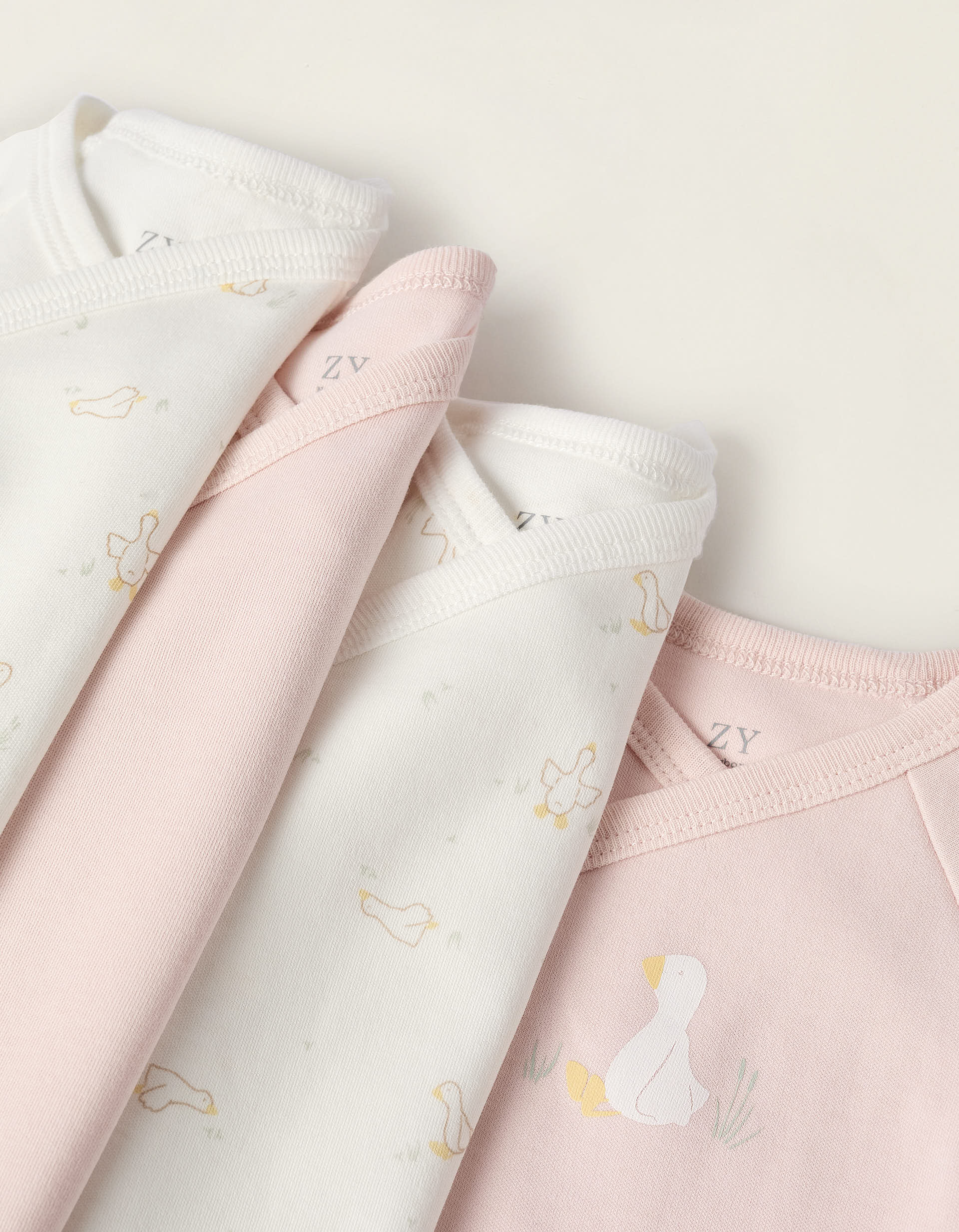 Pack 4 Bodies pour Nouveau-née et Bébé 'Cigogne', Rose/Blanc