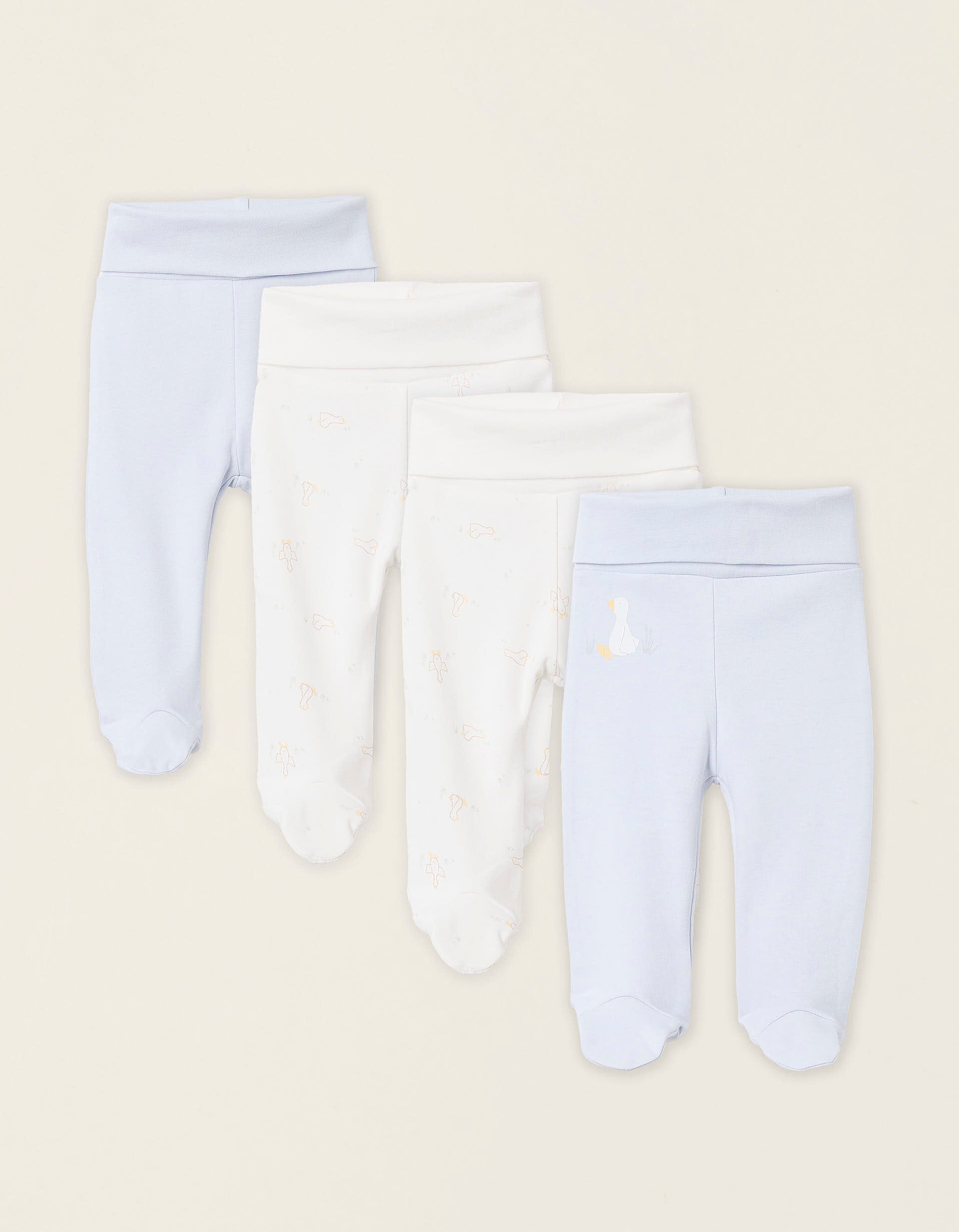 Pack 4 Pantalons avec Pieds pour Nouveau-né et Bébé 'Cigogne', Bleu/Blanc