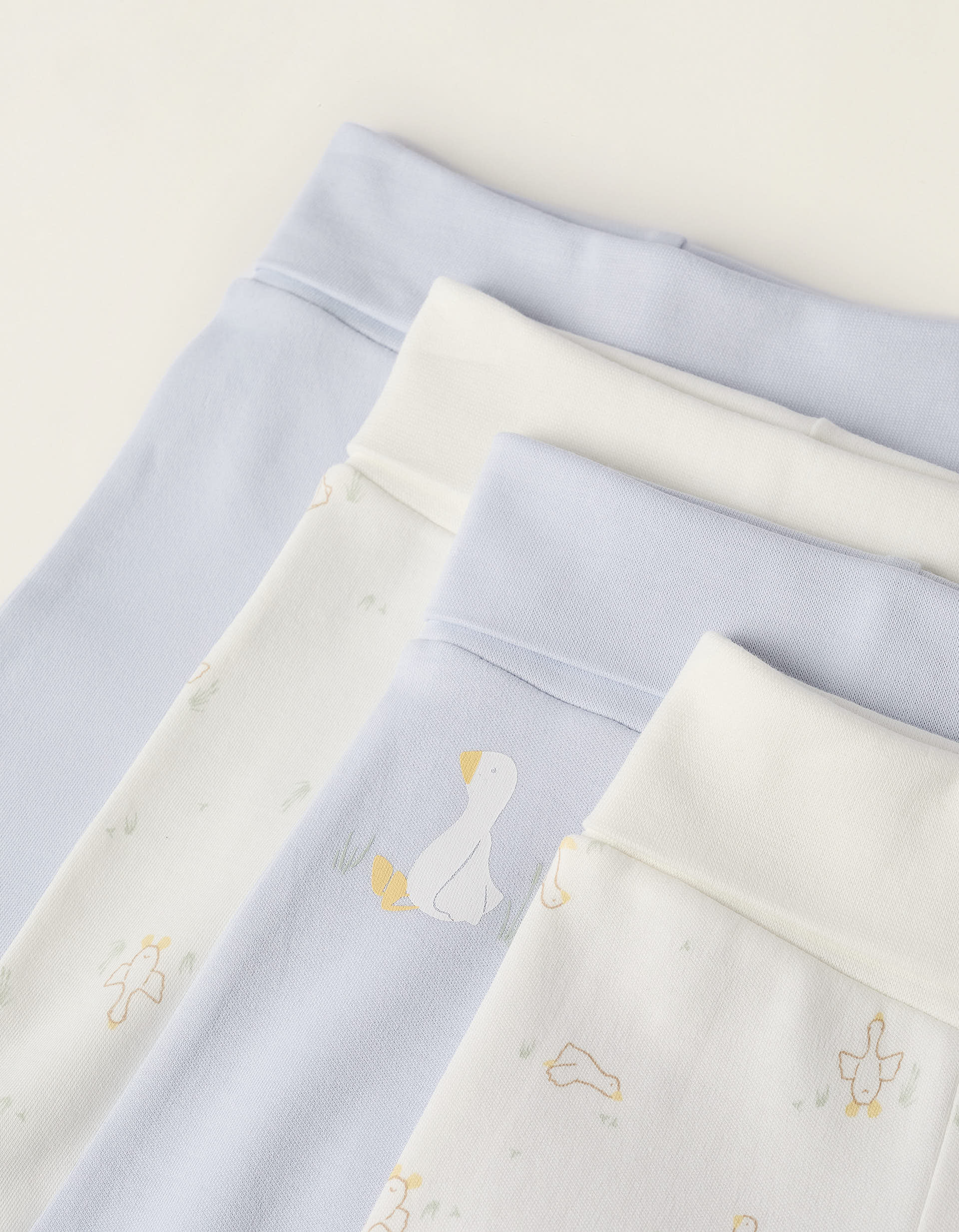 Pack 4 Pantalons avec Pieds pour Nouveau-né et Bébé 'Cigogne', Bleu/Blanc