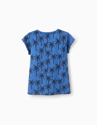 Pack of 2 Cotton T-shirts for Girls 'Palm Trees', Blue/White