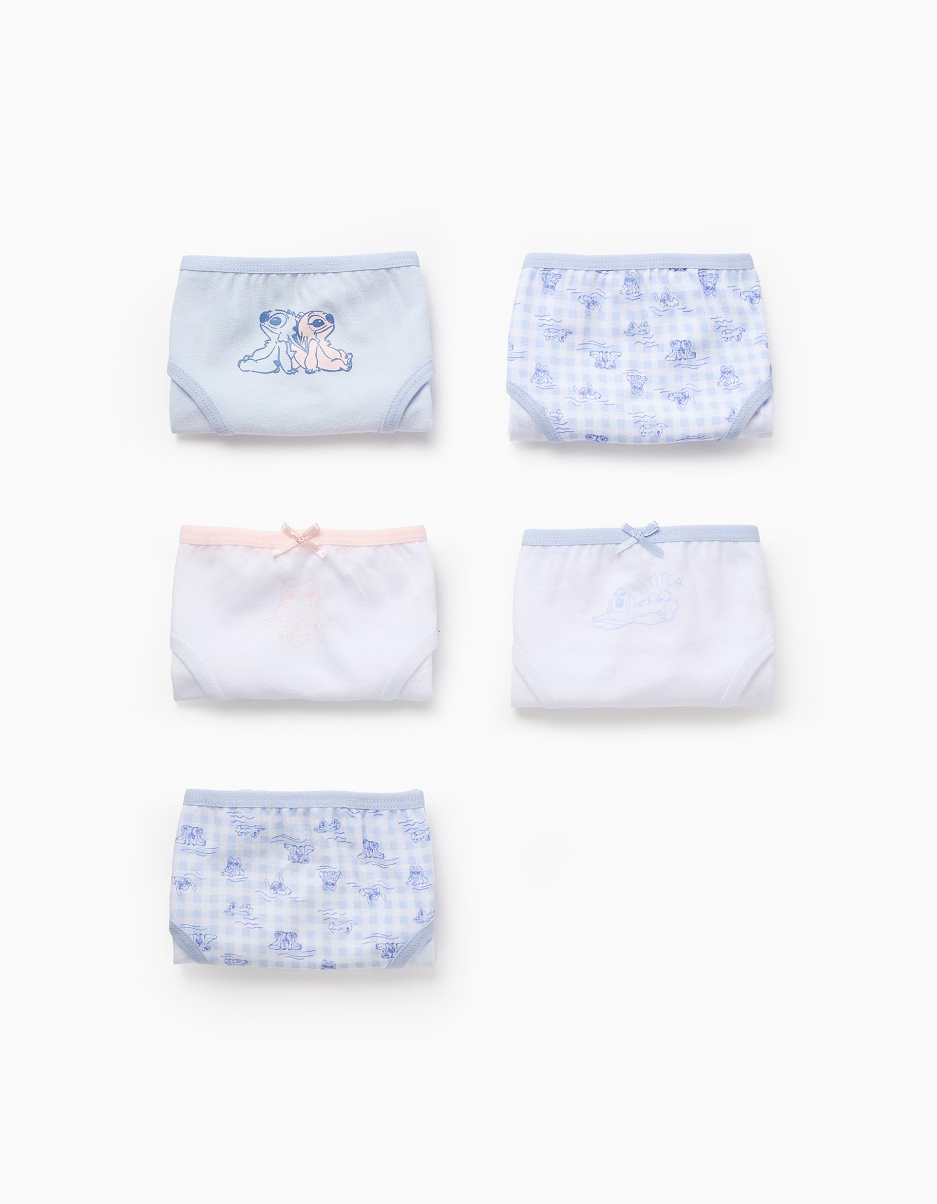 Pack 5 Cuecas para Menina 'Stitch', Branco/Rosa/Azul