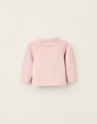 Gilet en Maille en Coton pour Nouveau-née, Rose