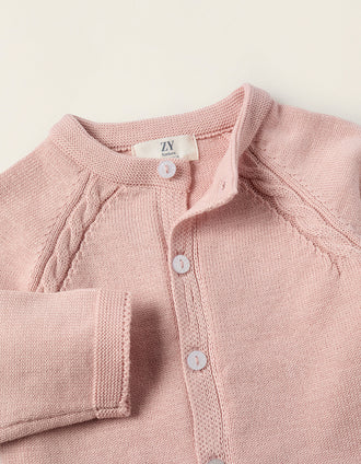 Gilet en Maille en Coton pour Nouveau-née, Rose