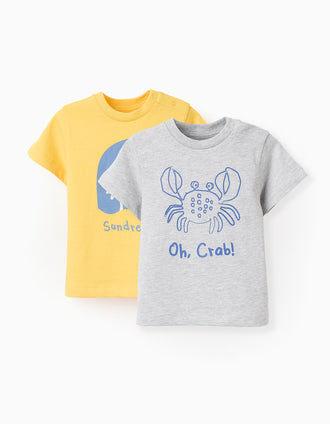 Pack 2 T-shirts de Algodão para Bebé Menino 'Sundream', Cinza/Amarelo
