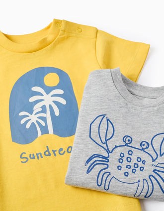 Pack 2 T-shirts de Algodão para Bebé Menino 'Sundream', Cinza/Amarelo