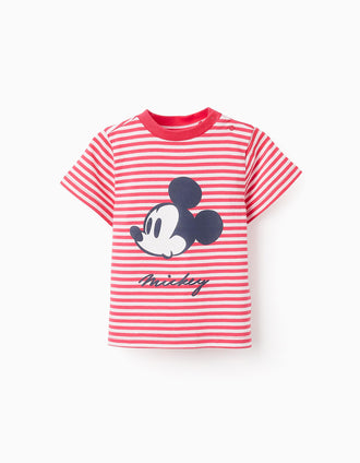 T-shirt Rayé pour Bébé Garçon 'Mickey', Blanc/Rouge