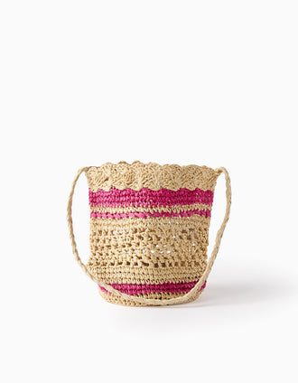Bolso de Paja para Niña, Beige/Rosa