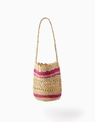 Bolso de Paja para Niña, Beige/Rosa