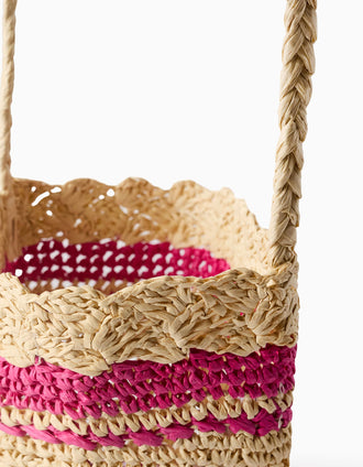 Bolso de Paja para Niña, Beige/Rosa