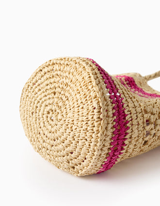 Bolso de Paja para Niña, Beige/Rosa