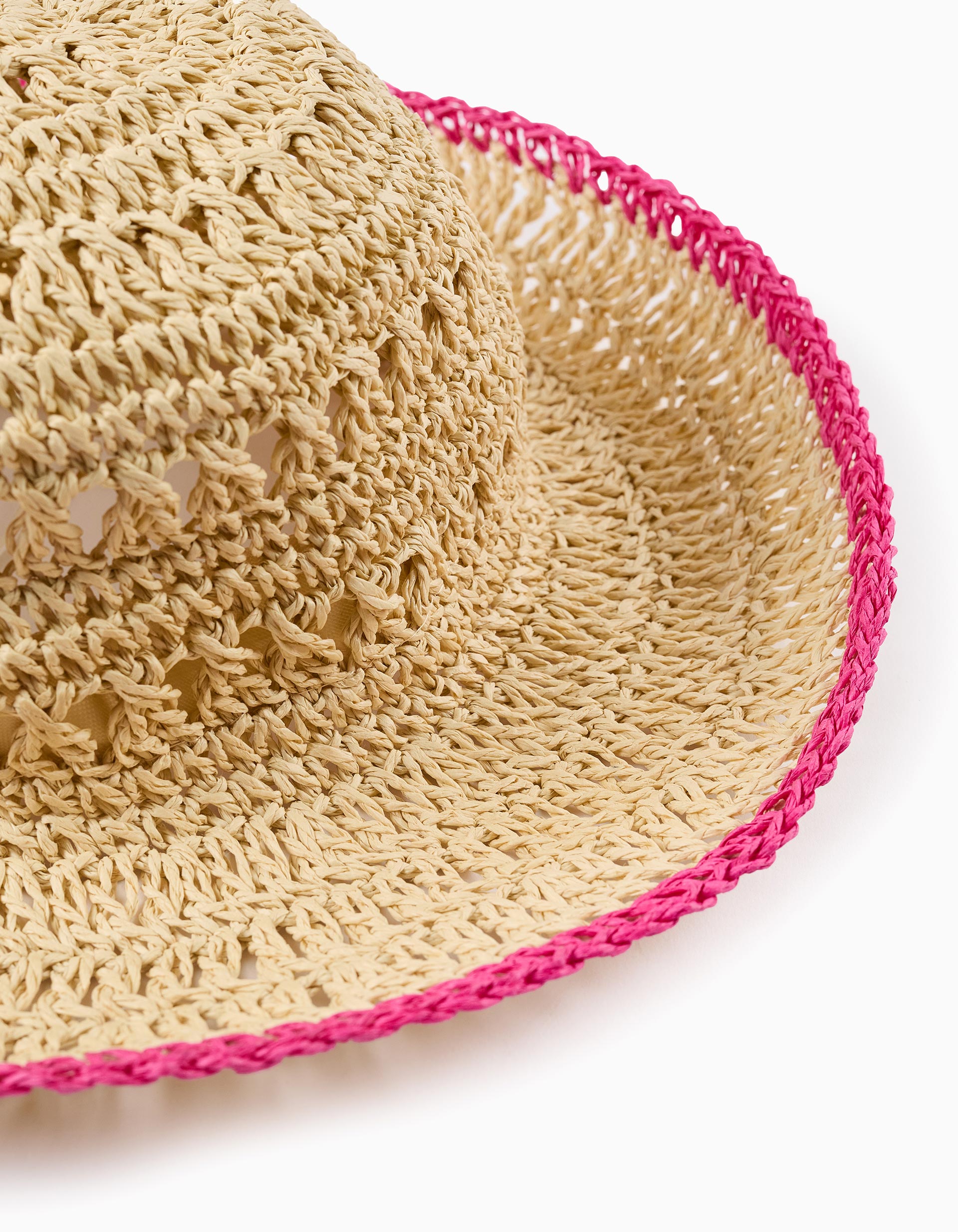 Straw Hat with Trim for Girls, Beige/Pink