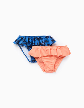 Pack 2 Cuecas de Banho com Folhos para Bebé Menina, Laranja/Azul