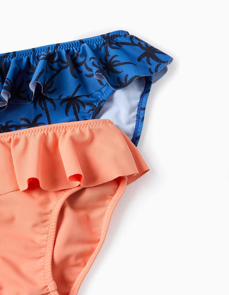 Pack 2 Cuecas de Banho com Folhos para Bebé Menina, Laranja/Azul