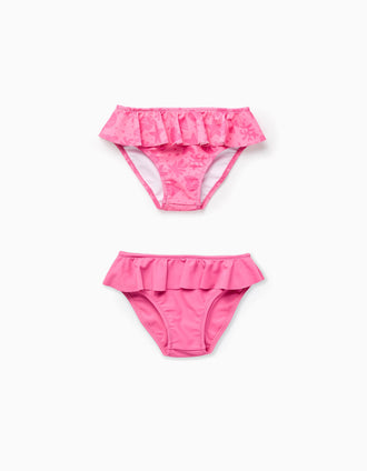 Pack 2 Cuecas Lisas/Estampadas com Folhos para Bebé Menina, Rosa
