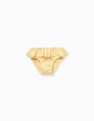 Cueca com Padrão em Relevo e Folhos para Bebé Menina, Amarelo