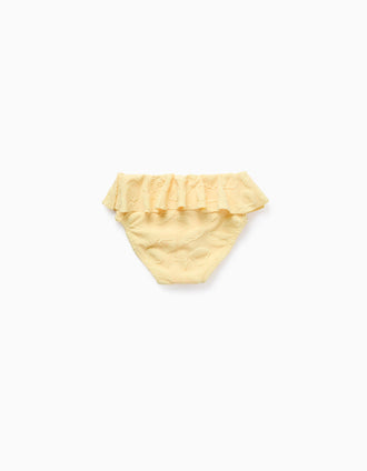 Cueca com Padrão em Relevo e Folhos para Bebé Menina, Amarelo