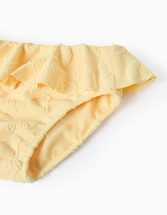 Cueca com Padrão em Relevo e Folhos para Bebé Menina, Amarelo