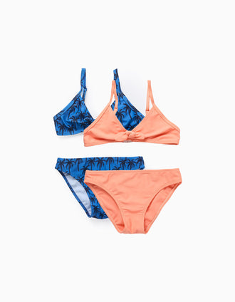 Pack of 2 Bikinis with Bows for Girls 'Palm Trees', Orange/Blue