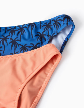 Pack of 2 Bikinis with Bows for Girls 'Palm Trees', Orange/Blue
