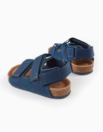 Leather Sandals with Cork Sole for Baby Boys, Dark Blue