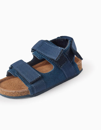 Leather Sandals with Cork Sole for Baby Boys, Dark Blue