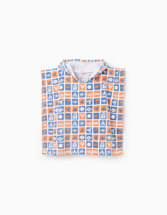 Poncho de Praia com Capuz para Bebé, Azul/Laranja/Branco